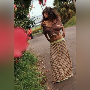 Striped Brown and Green Maxi Skirt